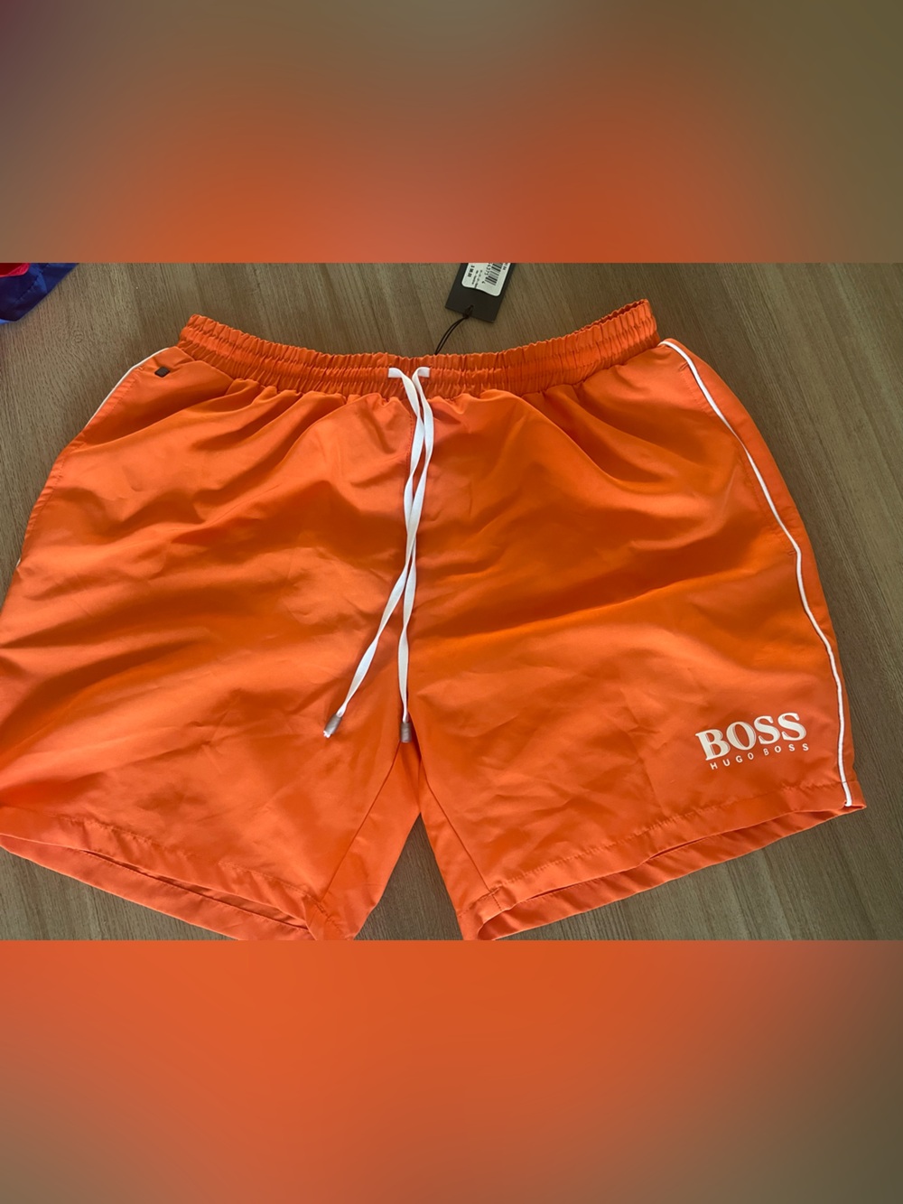 NWT Hugo Boss Bright Orange Athletic Swim Shorts with White Drawstring size M